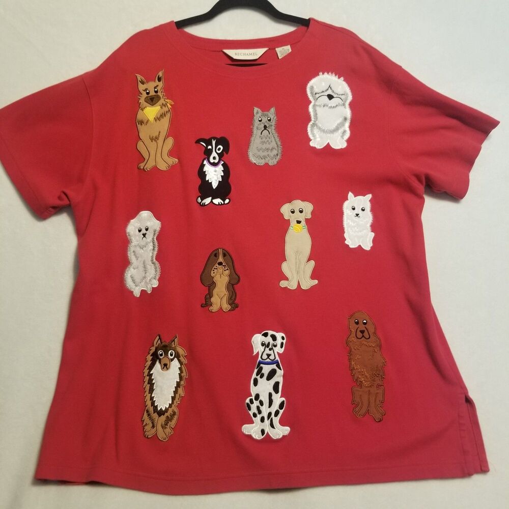 Bechamel XL Shirt Red Appliqué Dog 100% Cotton Whimsy Teachercore Grannycore Mom